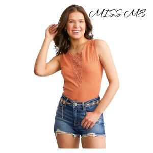 Miss Me Crochet Tank Top with V-Neckline size med